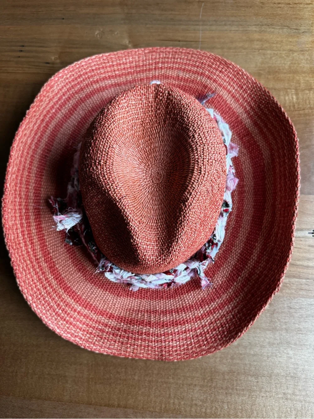 Universal Thread Orange/Rust/Red Hand Braided-Band Wide Brim Bendable Sun Hat